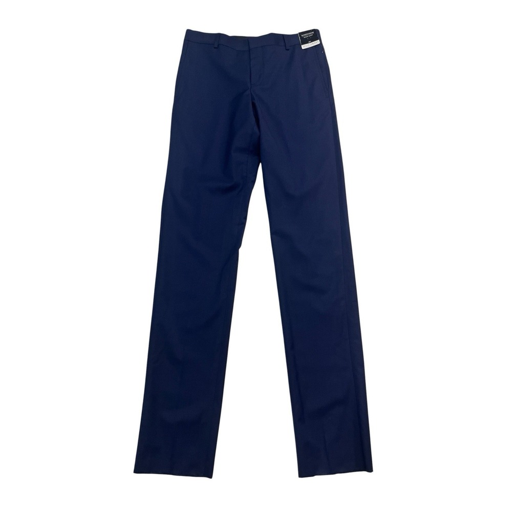 NEW Nordstrom Mens Shop 30 Unhemmed Navy Blue Dress Pants Wool Trousers Trim Fit